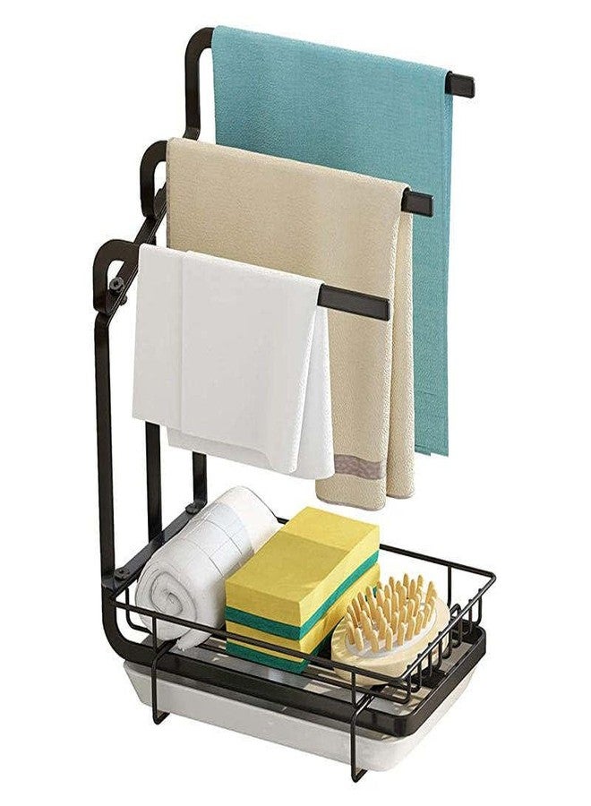 Home Elem Kitchen Sink Organizer with Towel Holder | Rustproof Stainless Steel Countertop Storage for Sponge, Soap & Dishcloth | Removable Drip Tray - Image 1